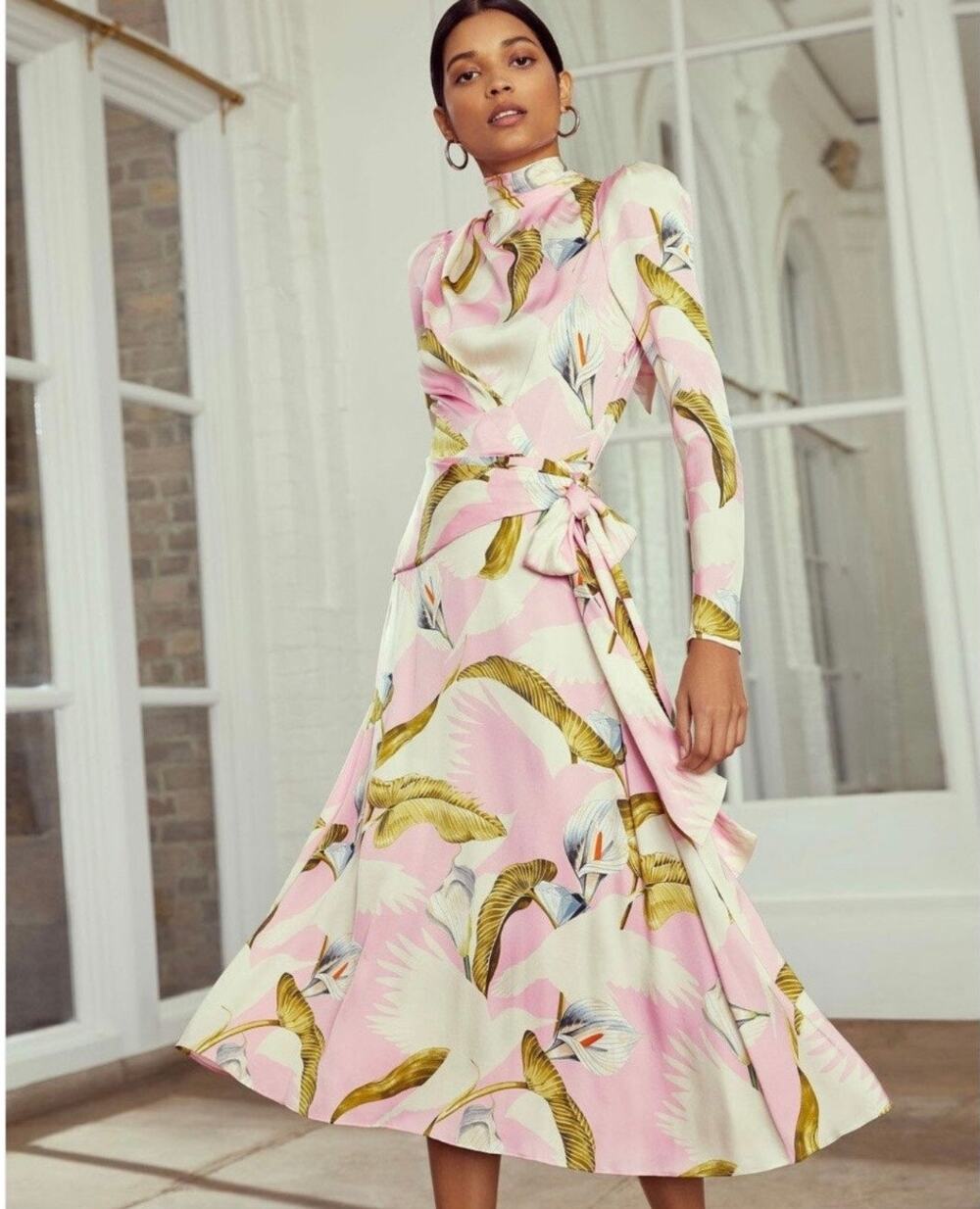 Temperley London Theodora Tie-front Printed Silk Midi Dress Size 6 US 10 UK